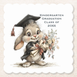  Cute Kindergarten Graduation Bunny Design Paper Coaster