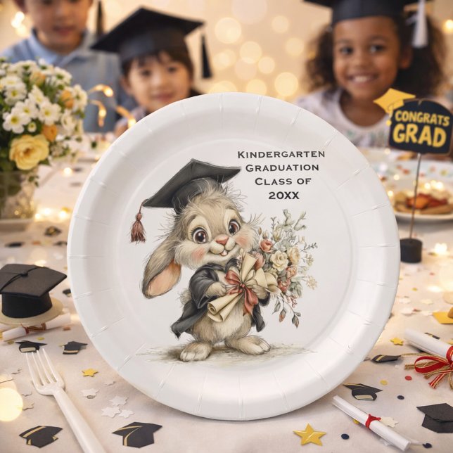  Cute Kindergarten Graduation Bunny Design Paper Plates (Creator Uploaded)