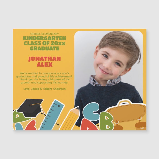 Cute Kindergarten Graduation Magnetic Announcement (Front)