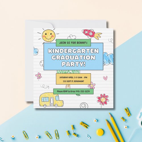 Cute Kindergarten Graduation Party Invitation