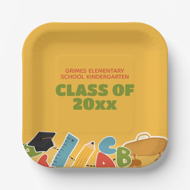 Cute Kindergarten Graduation Party Paper Plates (Front)