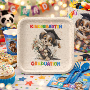  Cute Kindergarten Graduation Puppy Illustration Paper Plates