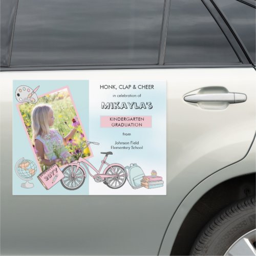 Cute Kindergarten Photo Girl Honk Clap Cheer Car Magnet