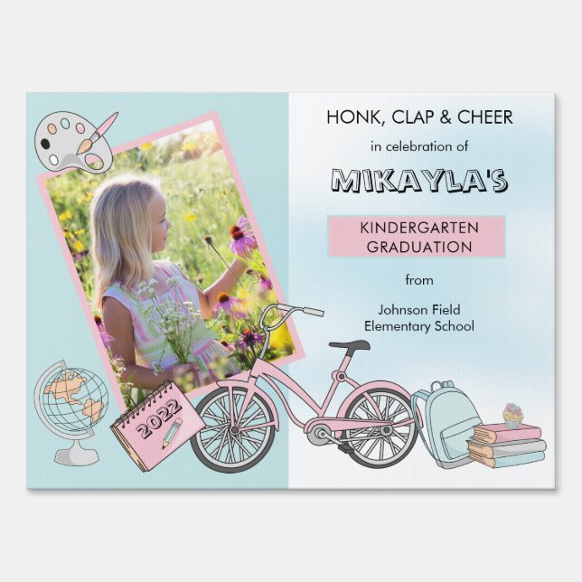 Cute Kindergarten Photo Girl Honk Clap Cheer Sign (Front)