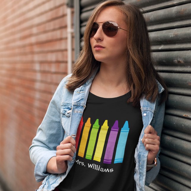 Cute Kindergarten Teacher Crayon Personalized T-Shirt (Creator Uploaded)