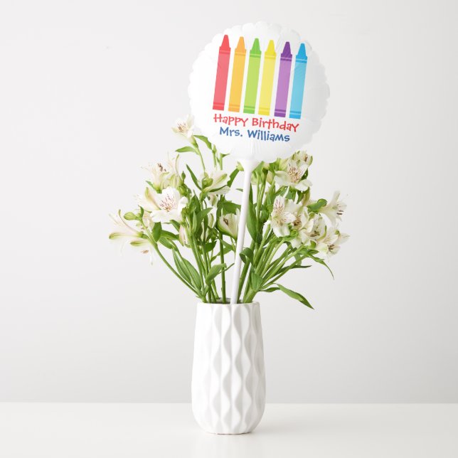 Cute Kindergarten Teacher Custom Crayon Birthday Balloon (Vase)