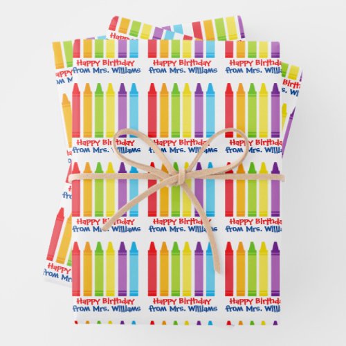 Cute Kindergarten Teacher Custom Crayon Birthday Wrapping Paper Sheets
