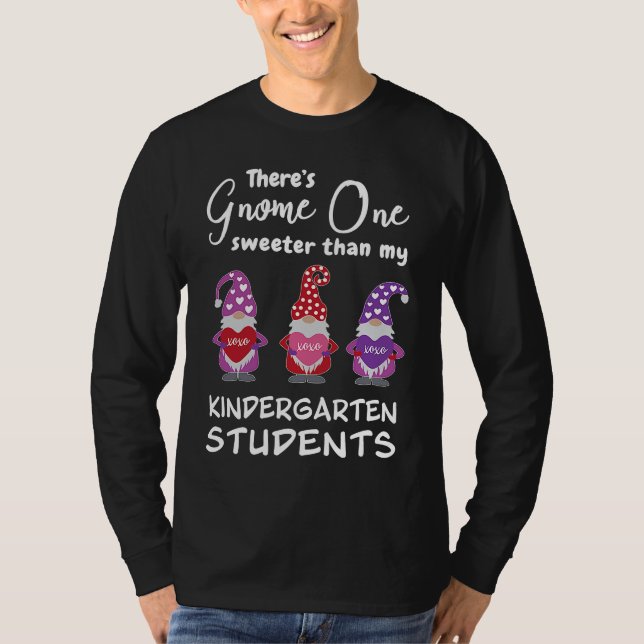 Cute Kindergarten Teacher Valentine's Day Gnomes T-Shirt (Front)