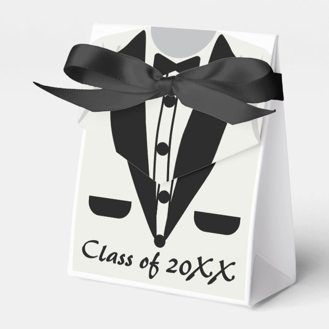 Cute Kindergarten Tuxedo Bow Tie Graduation Favor Boxes (Front Side)
