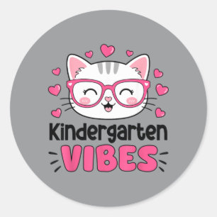 Cute Kindergarten Vibes Cat Kitten Back To School Classic Round Sticker