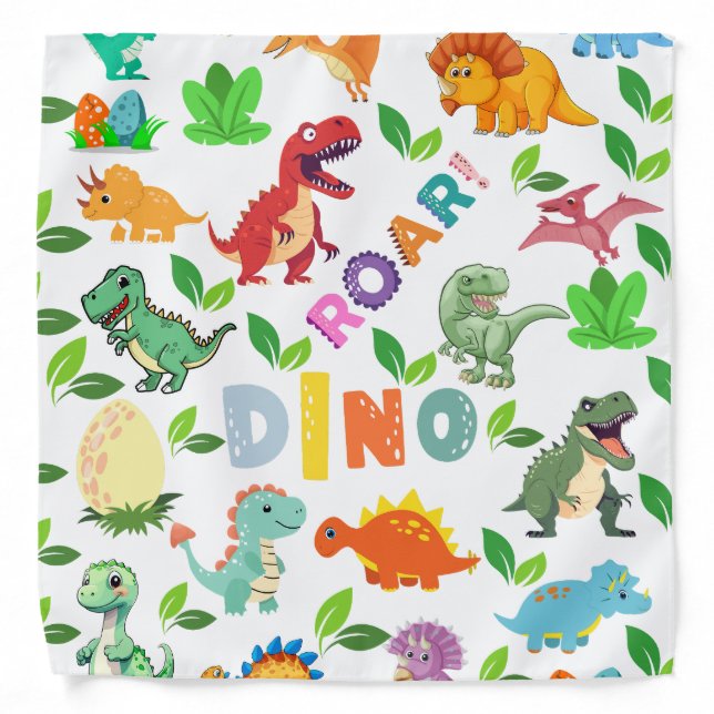 Cute Kinds of Dinosaurs Seamless Bandana (Front)