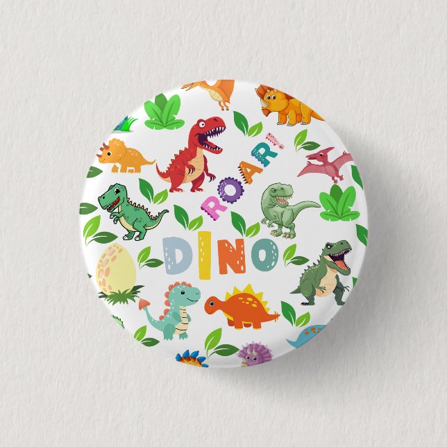 Cute Kinds of Dinosaurs Seamless Button (Front)