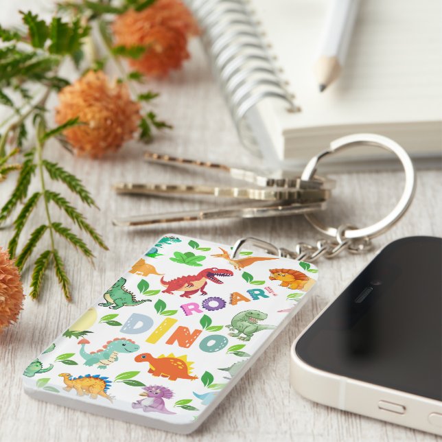 Cute Kinds of Dinosaurs Seamless Keychain (Front Right)