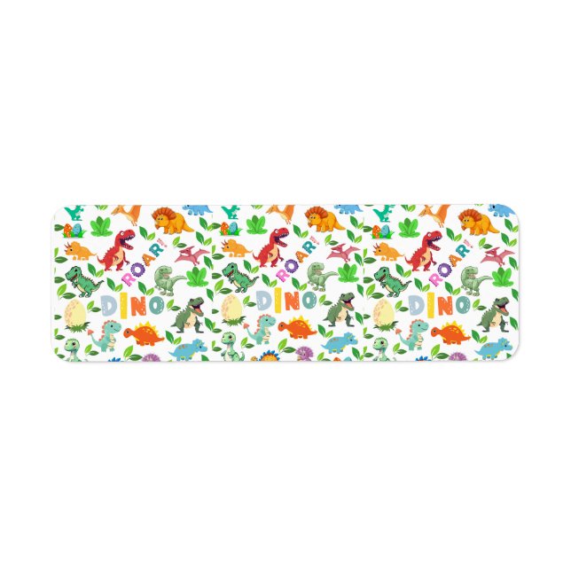 Cute Kinds of Dinosaurs Seamless Label (Front)