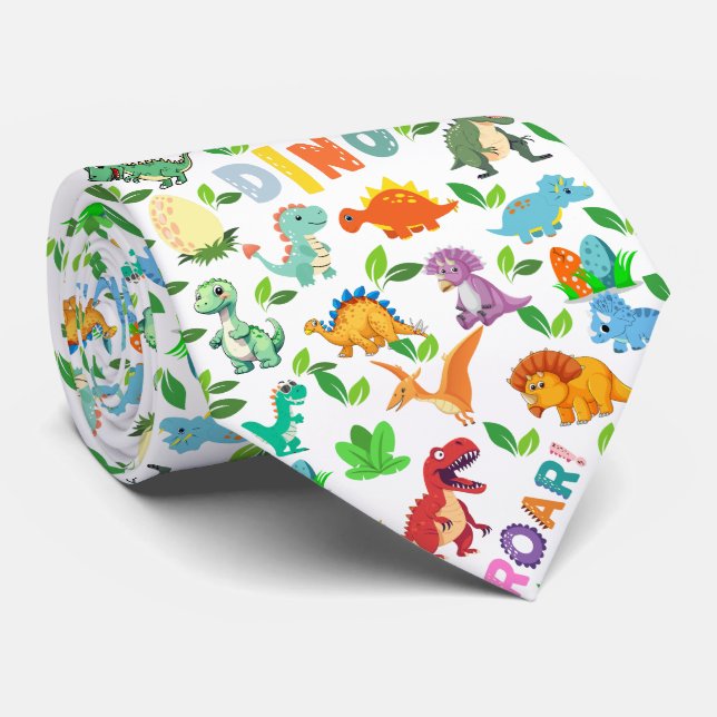 Cute Kinds of Dinosaurs Seamless Neck Tie (Rolled)