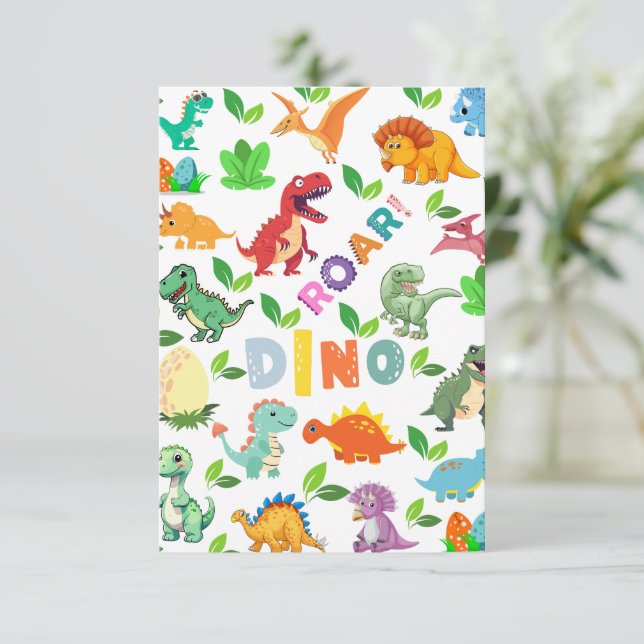 Cute Kinds of Dinosaurs Seamless Thank You Card (Standing Front)