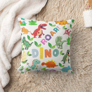 Cute Kinds of Dinosaurs Seamless Throw Pillow