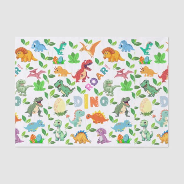 Cute Kinds of Dinosaurs Seamless Tissue Paper (Front)