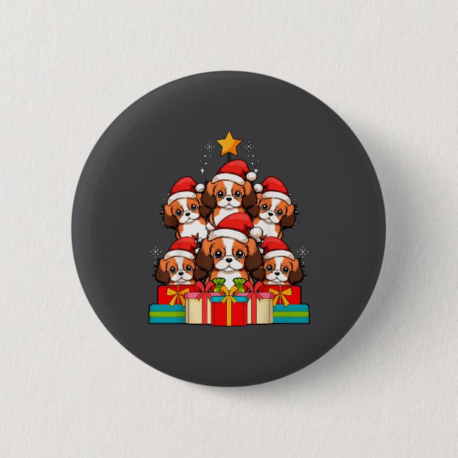Cute King Charles Cavalier Le Dog Christmas Tree X Button (Front)