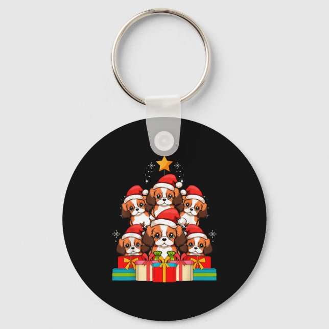 Cute King Charles Cavalier Le Dog Christmas Tree X Keychain (Front)