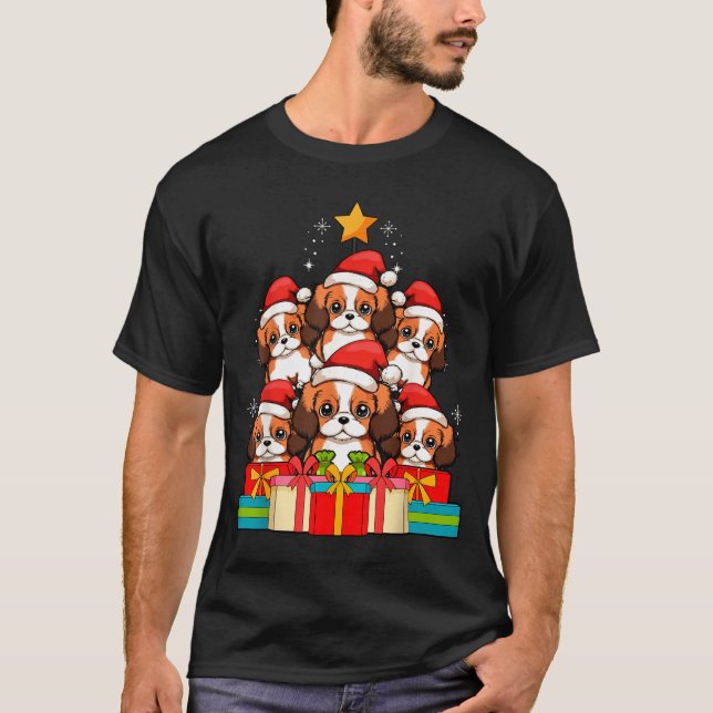 Cute King Charles Cavalier Le Dog Christmas Tree X T-Shirt (Front)