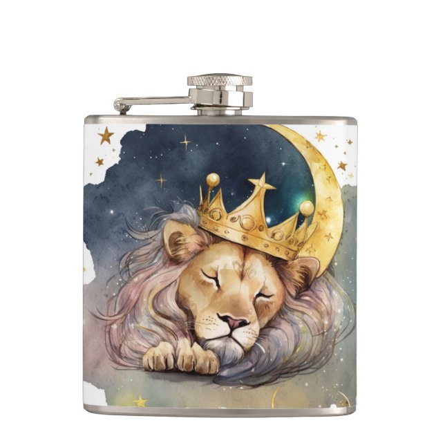 Cute  king Lion Sleeping On The Moon               Flask (Front)