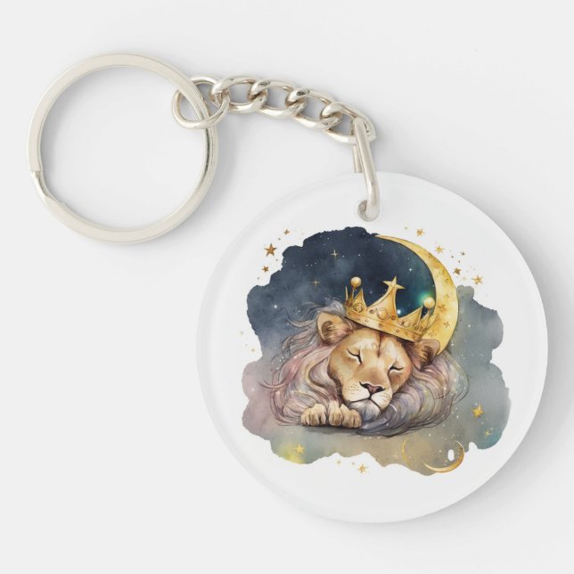 Cute  king Lion Sleeping On The Moon               Keychain (Front)