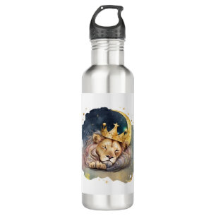Cute king Lion Sleeping On The Moon Stainless Steel Water Bottle