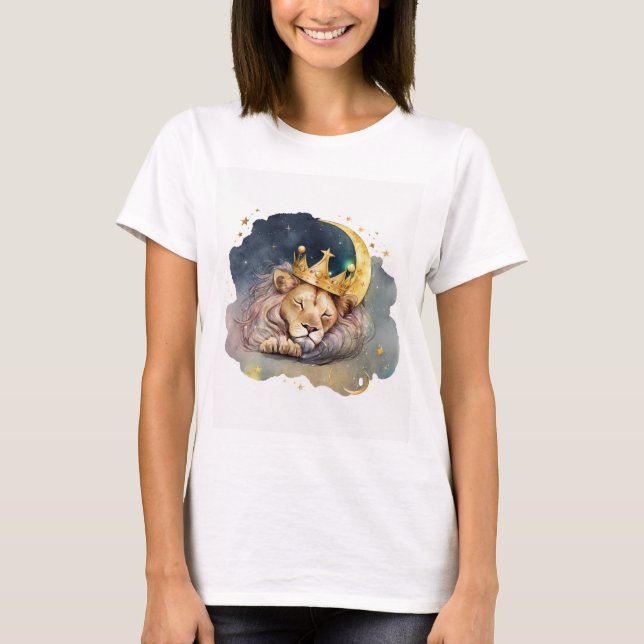 Cute  king Lion Sleeping On The Moon               T-Shirt (Front)