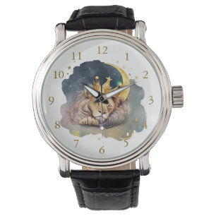 Cute king Lion Sleeping On The Moon Watch