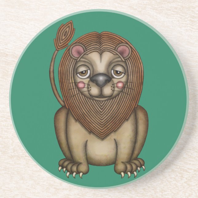 Cute King of the Beasts Lion Sandstone Coaster (Front)