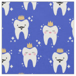 Cute King &amp; Queen Tooth Pattern Blue Fabric