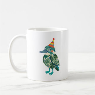 Cute Kingfisher Party Mug Tropical Leaf Print