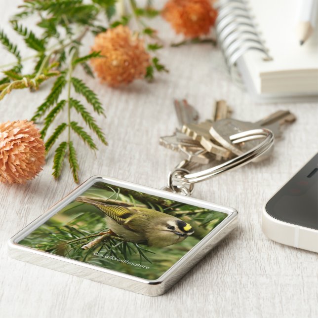 Cute Kinglet Songbird Causes Stir in the Fir Keychain (Side)