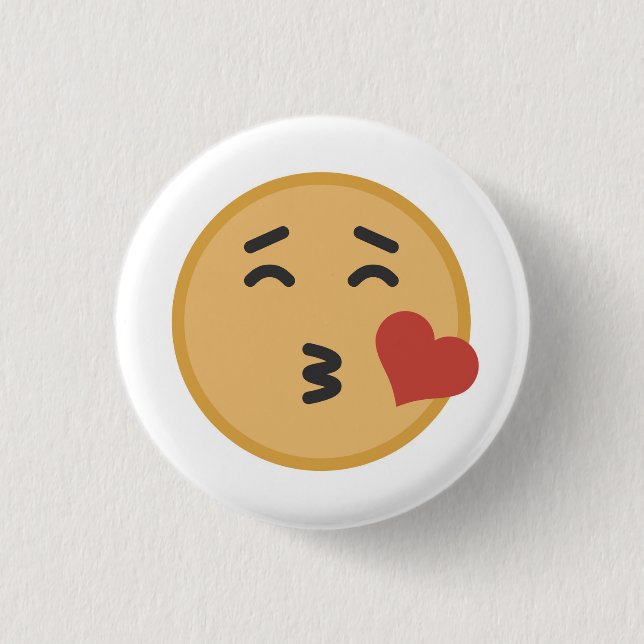 Cute Kiss Emoji Face Cartoon Button (Front)