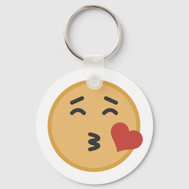 Cute Kiss Emoji Face Cartoon Keychain (Front)
