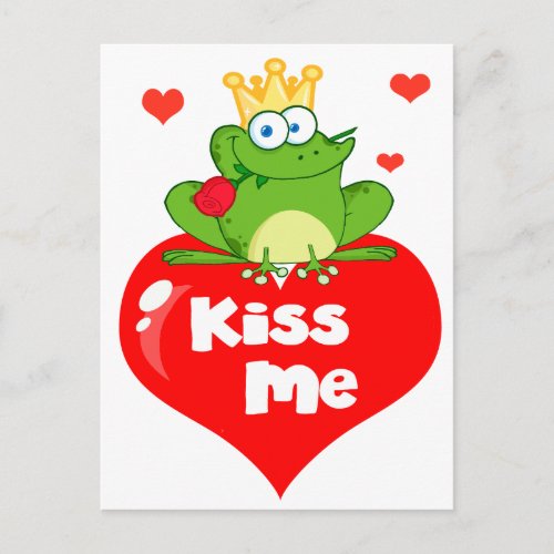 cute kiss me frog prince on heart cartoon postcard