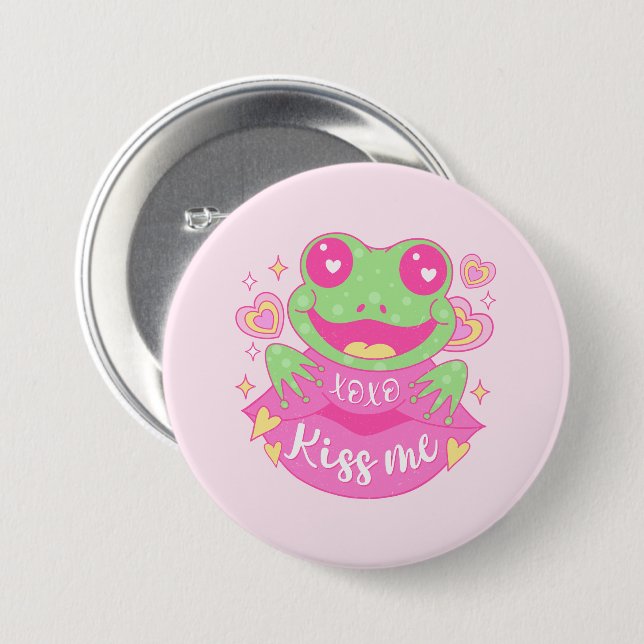 Cute Kiss Me Frog - Xoxo Button (Front & Back)