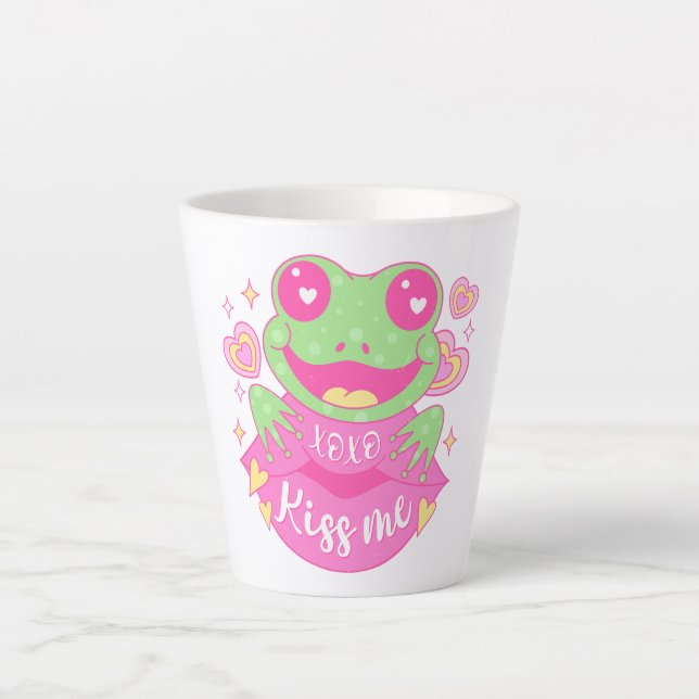 Cute Kiss Me Frog - Xoxo Latte Mug (Front)