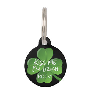 Cute Kiss Me I'm Irish Green Shamrock Pet ID Tag