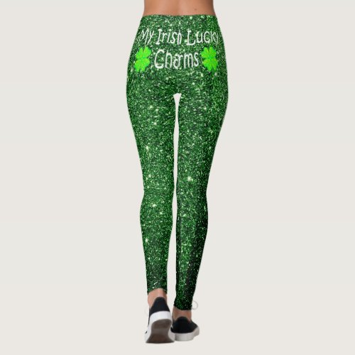 Cute Kiss My Lucky Charms Irish green glitter Leggings