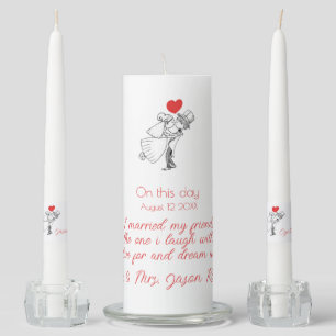 Cute Kissing Bride and Groom with Quote Unity Candle Set