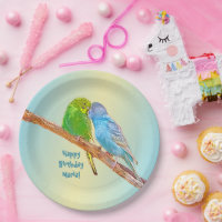 Cute kissing budgies -acrylic on pastel backgroud