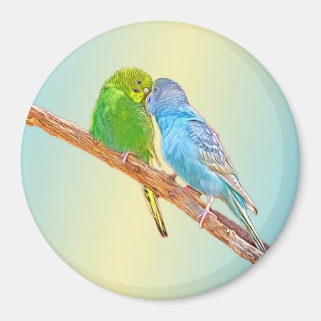 Cute kissing budgies -acrylic on pastel background magnet (Front)