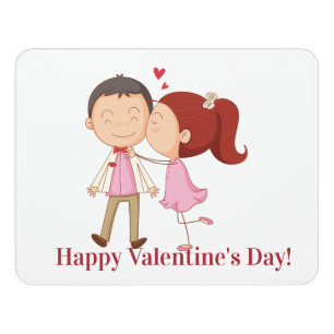 Cute Kissing Couple Customizable Valentine Door Sign