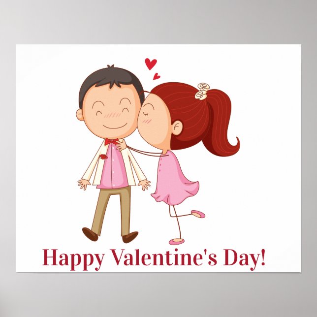 Cute Kissing Couple Customizable Valentine Poster (Front)
