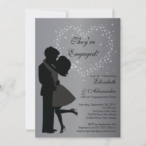 Cute Kissing Couple in Love Engagement Party Custom Invite