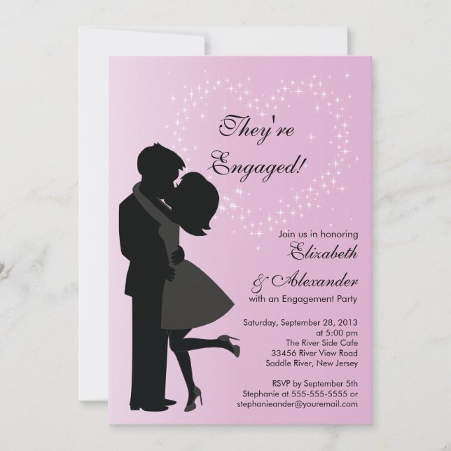 Cute Kissing Couple in Love Engagement Party Invitation (Front)