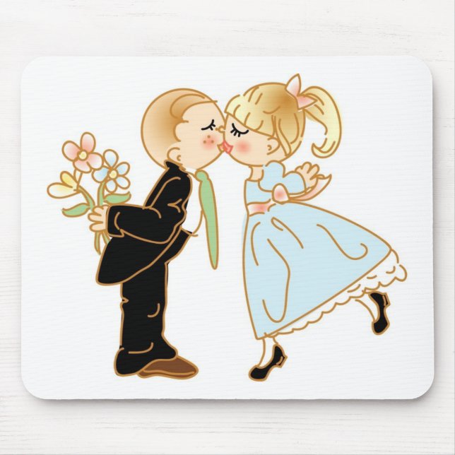 Cute Kissing Couple Mouse Pad (Front)