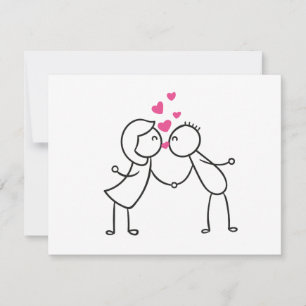 Cute Kissing Couple with Hearts Love Card